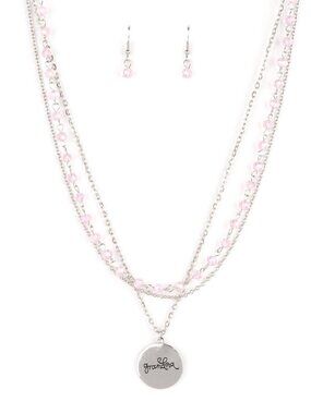 Paparazzi Grandma Pink and Silver Necklace and Earrings Set (NS273)